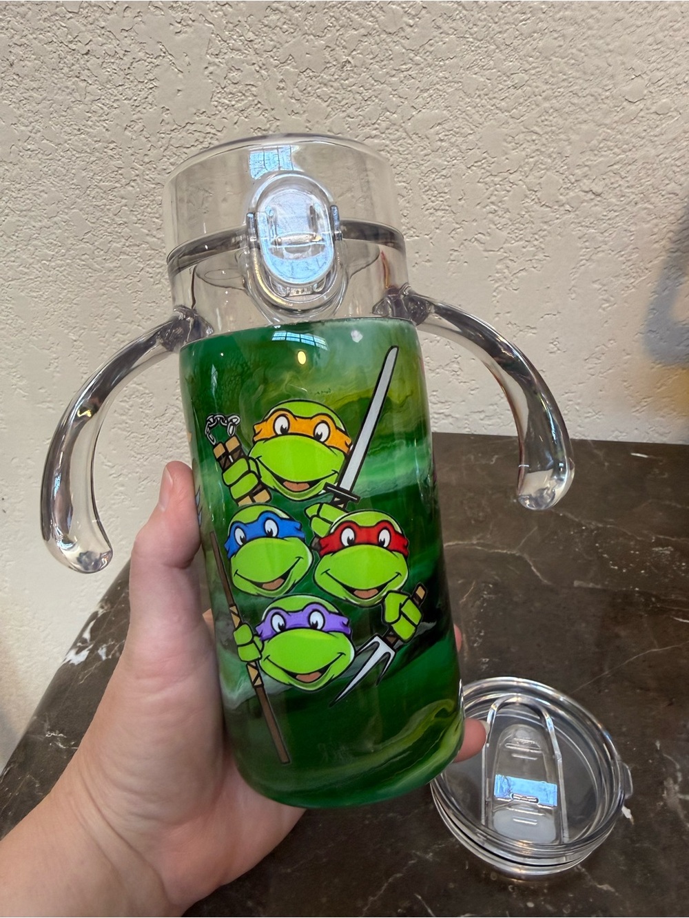 Teenage Mutant Ninja Turtles 12 Oz Sippy Convertible Tumbler Cup Handmade